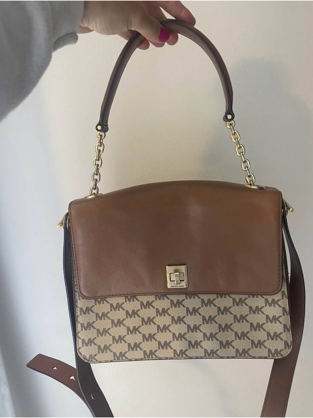 Michael Kors Two-Tone Brown MK Logo Satchel